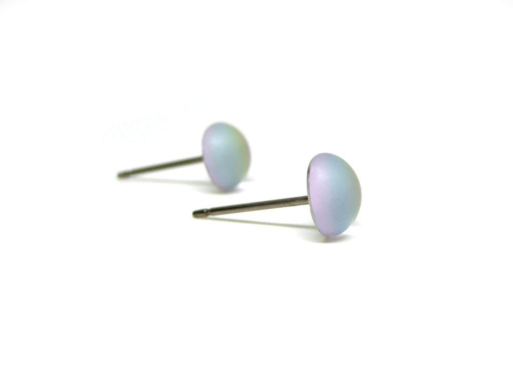 7mm Light Pink Matte Glass Titanium Stud Earrings