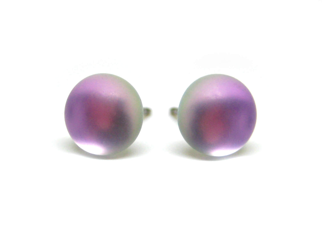 7mm Light Pink Matte Glass Titanium Stud Earrings