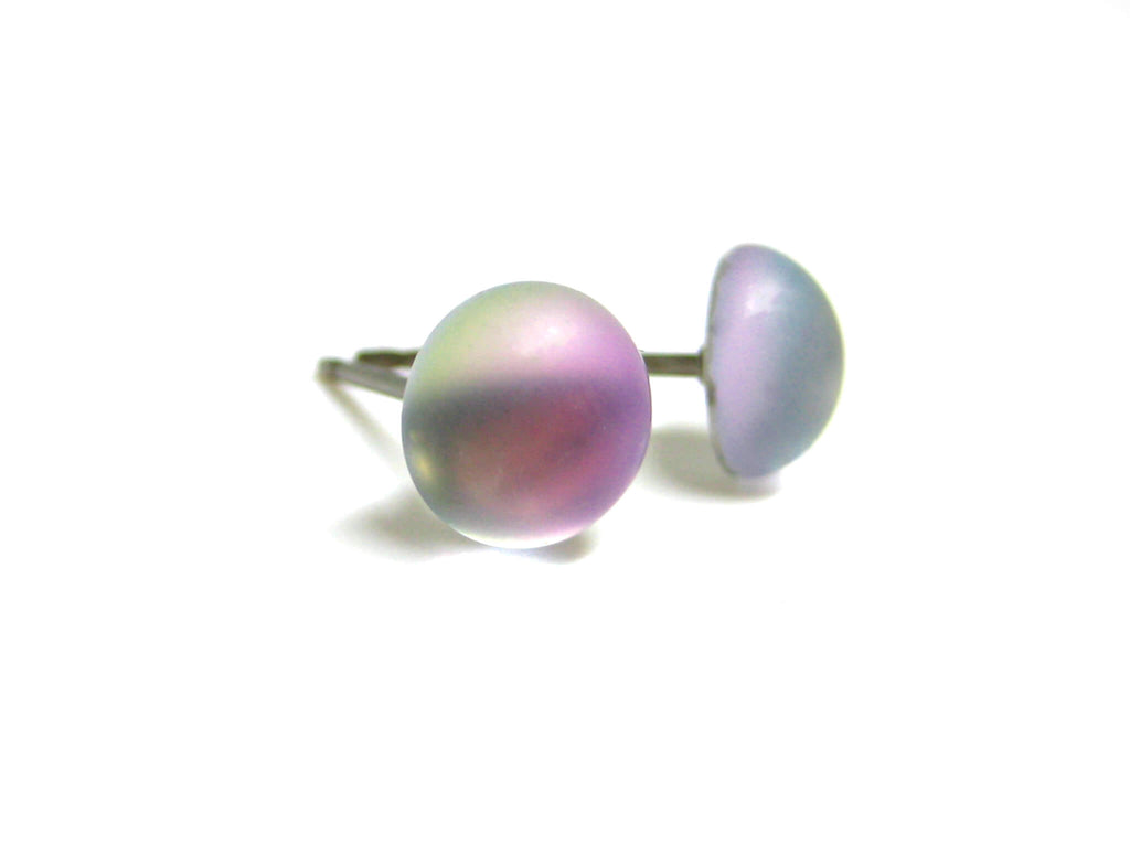 7mm Light Pink Matte Glass Titanium Stud Earrings