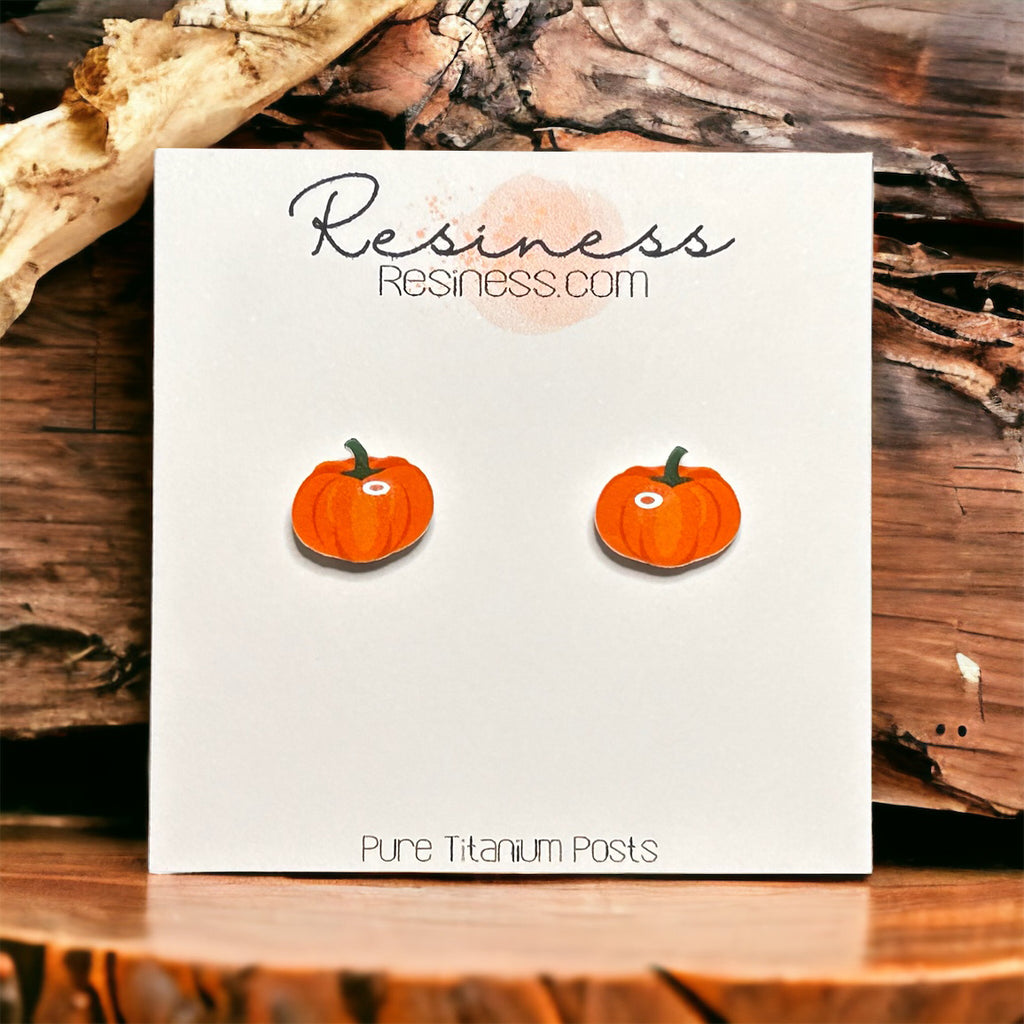 Orange Pumpkin Titanium Stud Earrings