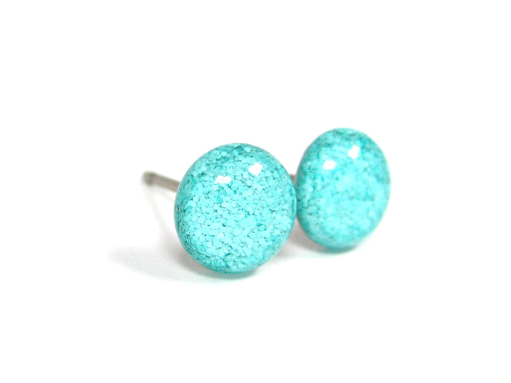 Sea Spray Teal Glitter Titanium Stud Earrings