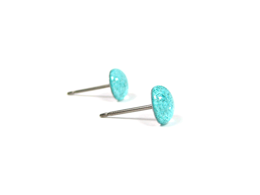 Sea Spray Teal Glitter Titanium Stud Earrings