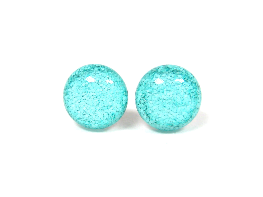 Sea Spray Teal Glitter Titanium Stud Earrings