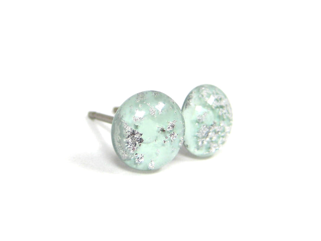 Seafoam Green Silver Dust Titanium Stud Earrings