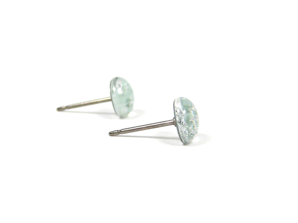 Seafoam Green Silver Dust Titanium Stud Earrings