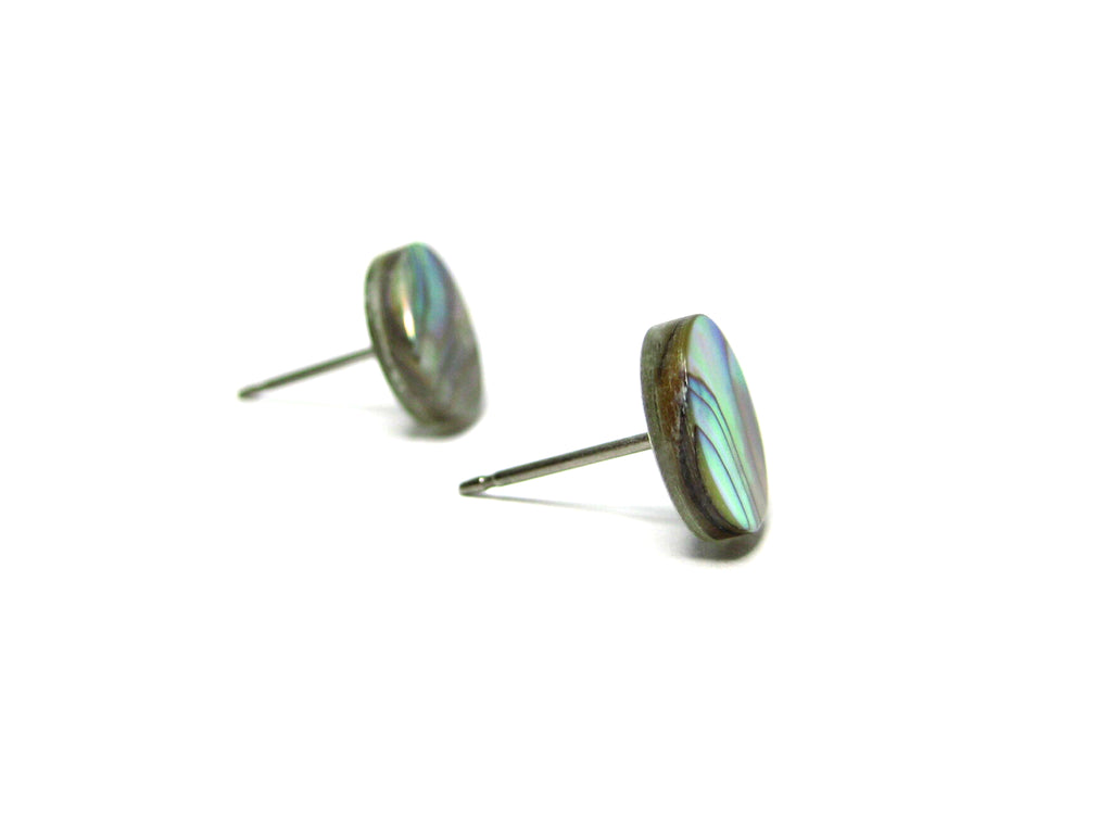 Natural Abalone Shell Titanium Stud Earrings - 9mm