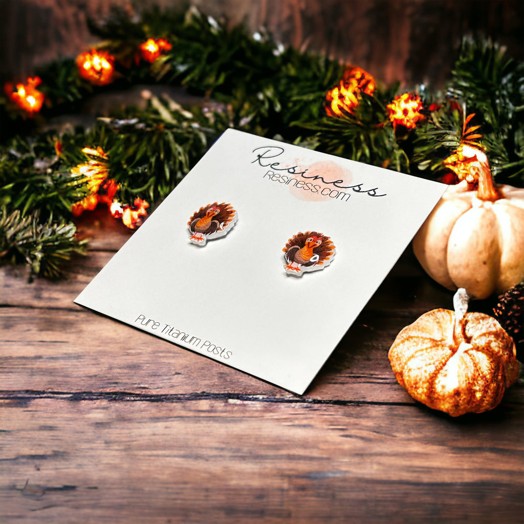 Thanksgiving Turkey Titanium Stud Earrings