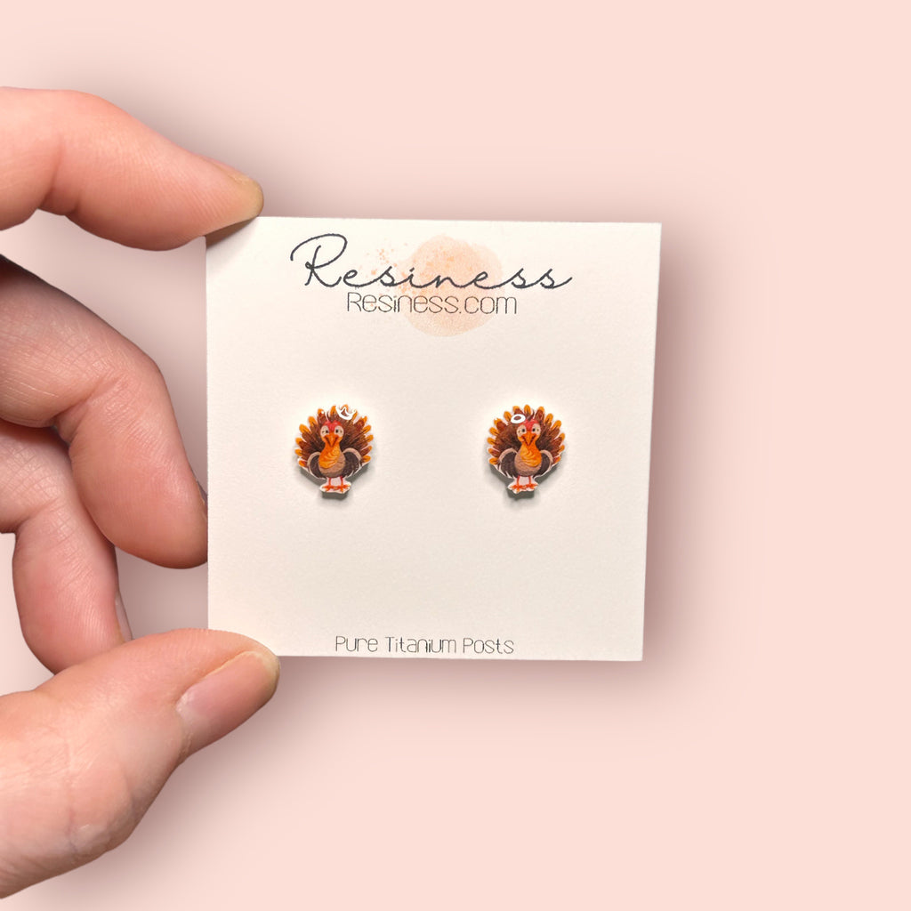 Thanksgiving Turkey Titanium Stud Earrings