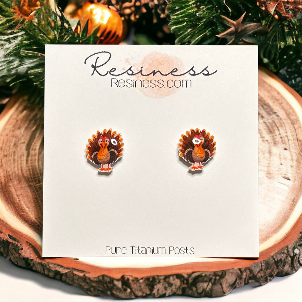 Thanksgiving Turkey Titanium Stud Earrings