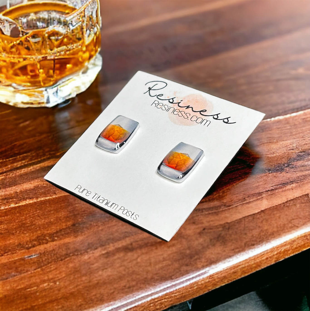 Whisky On The Rocks Titanium Stud Earrings