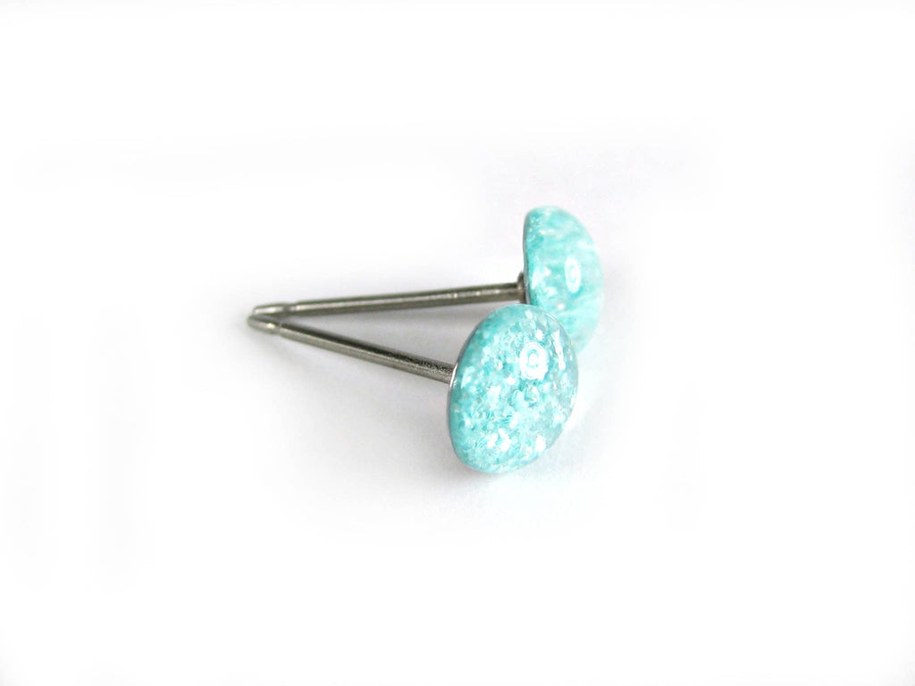 aqua tulip teal glitter stud earrings