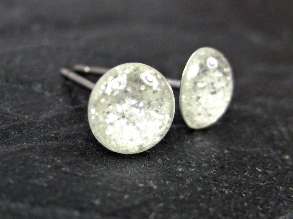 arctic frost white glitter stud earrings