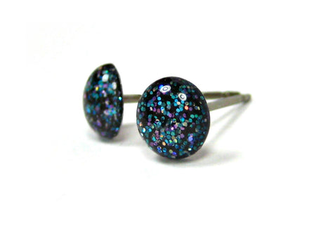 black abyss glitter stud earrings