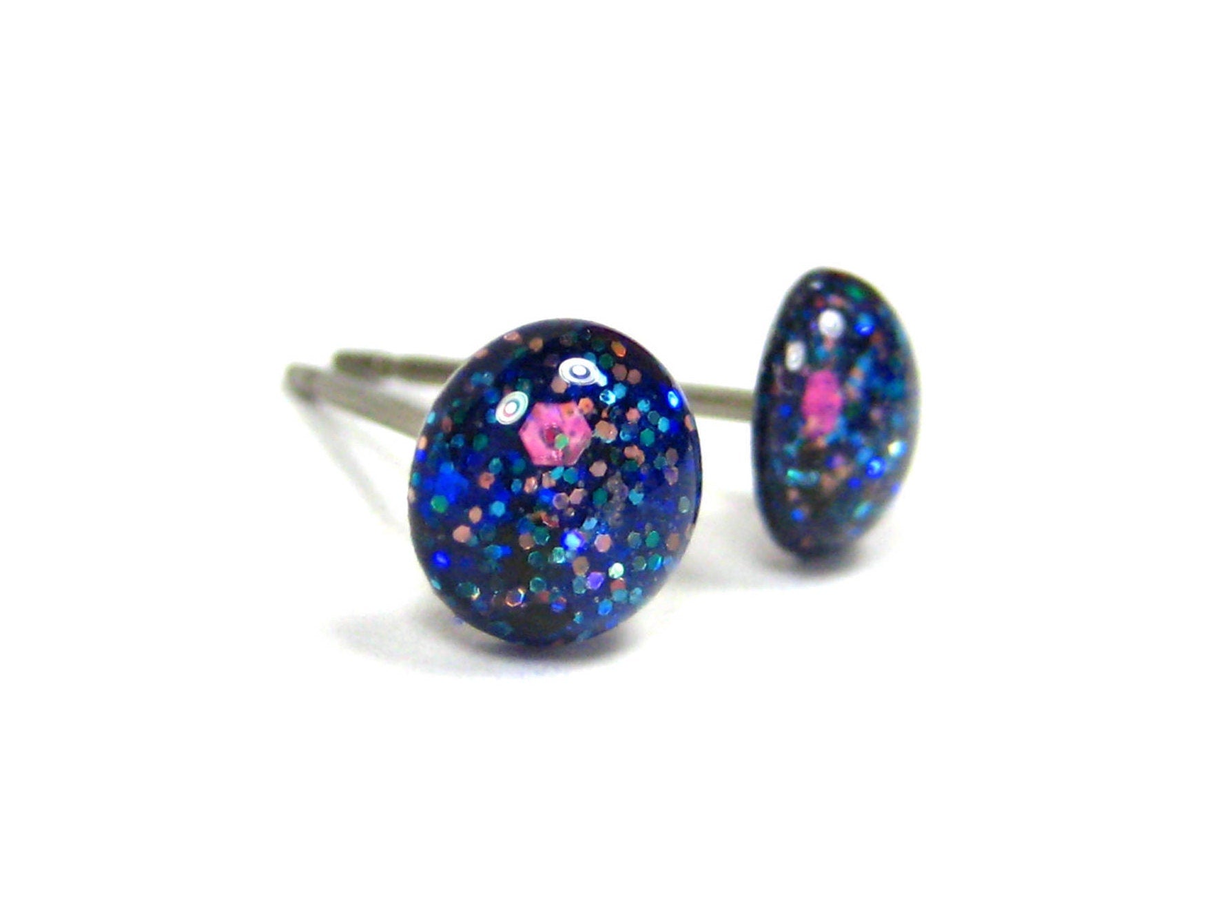 blue lagoon blue glitter stud earrings