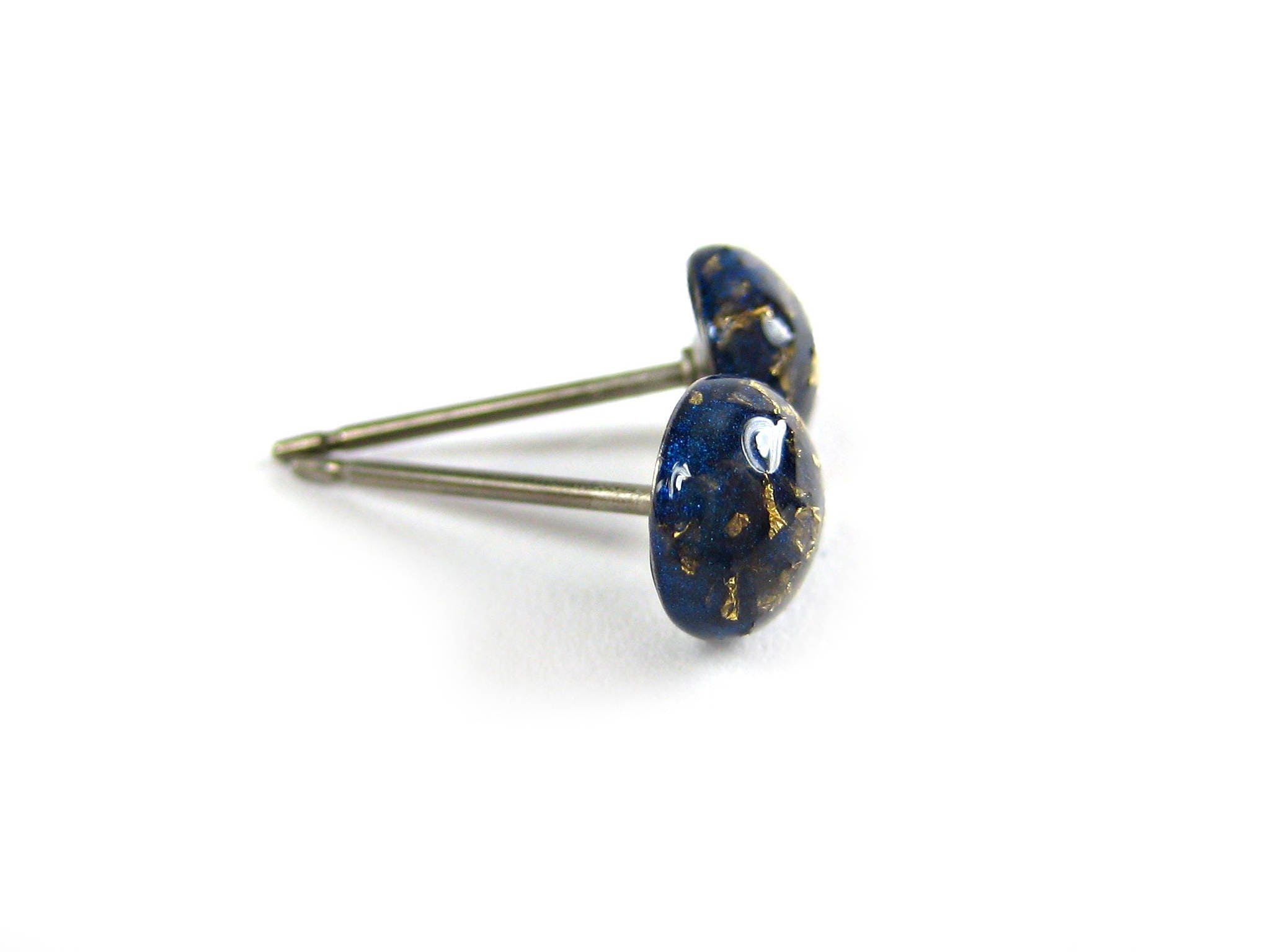 darkstar blue gold flake stud earrings