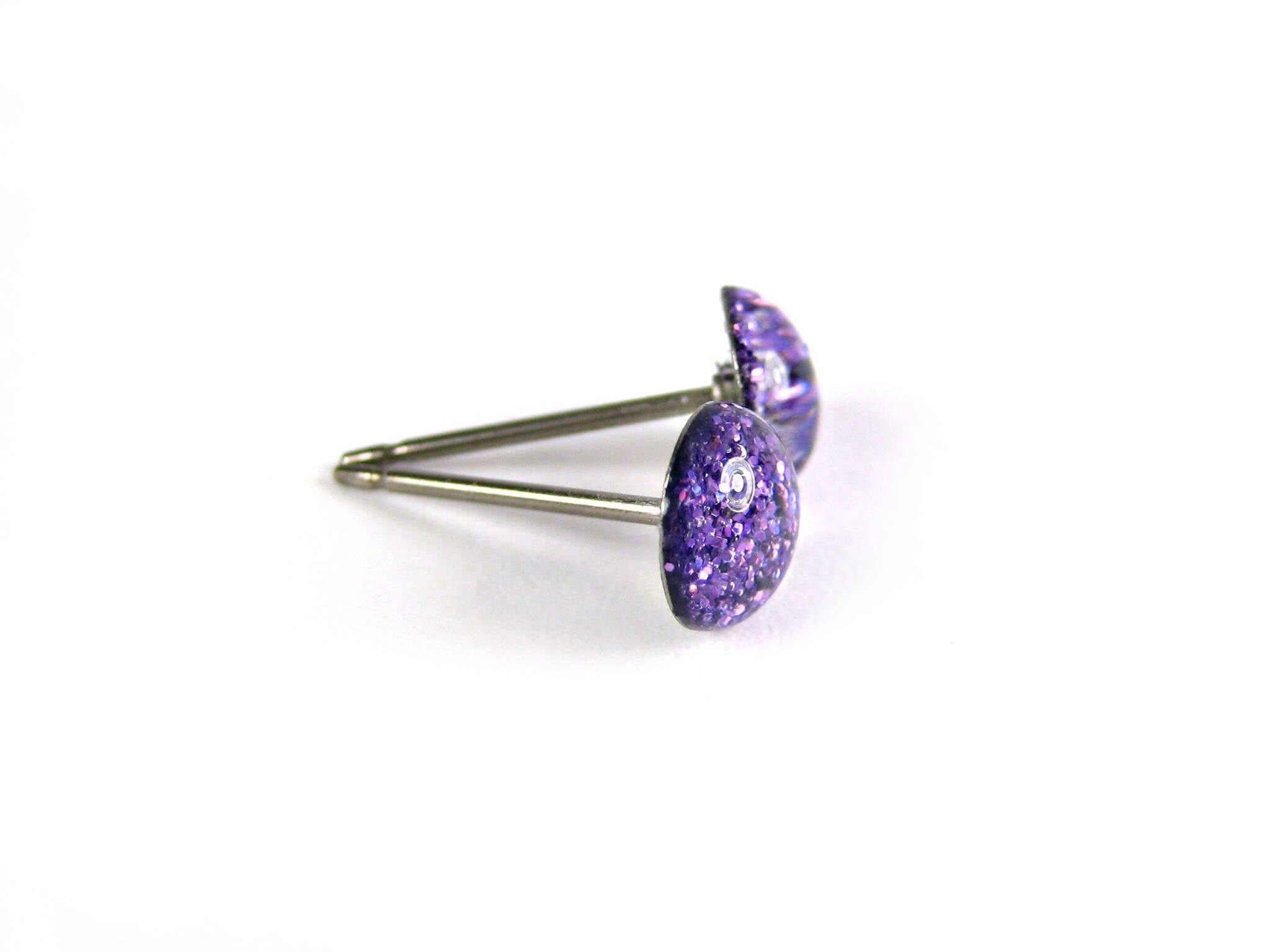 discotheque purple glitter stud earrings