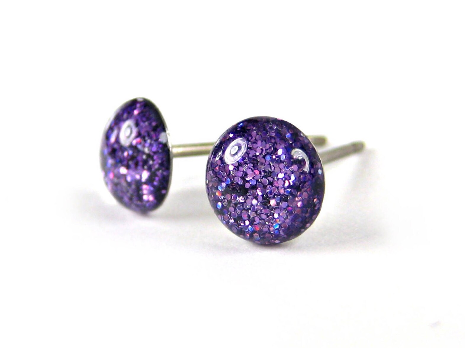 discotheque purple glitter stud earrings