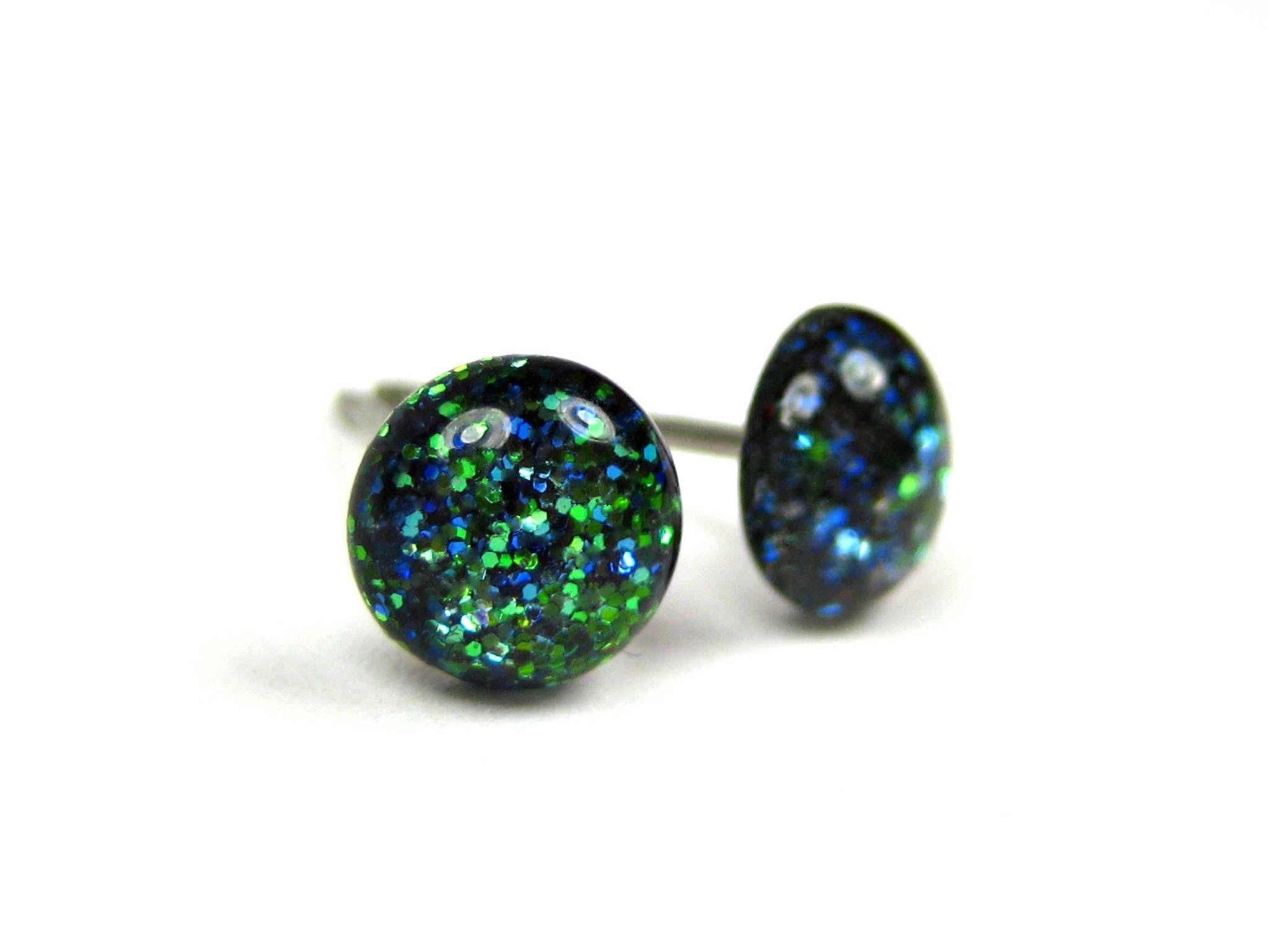 dragon scale green glitter stud earrings