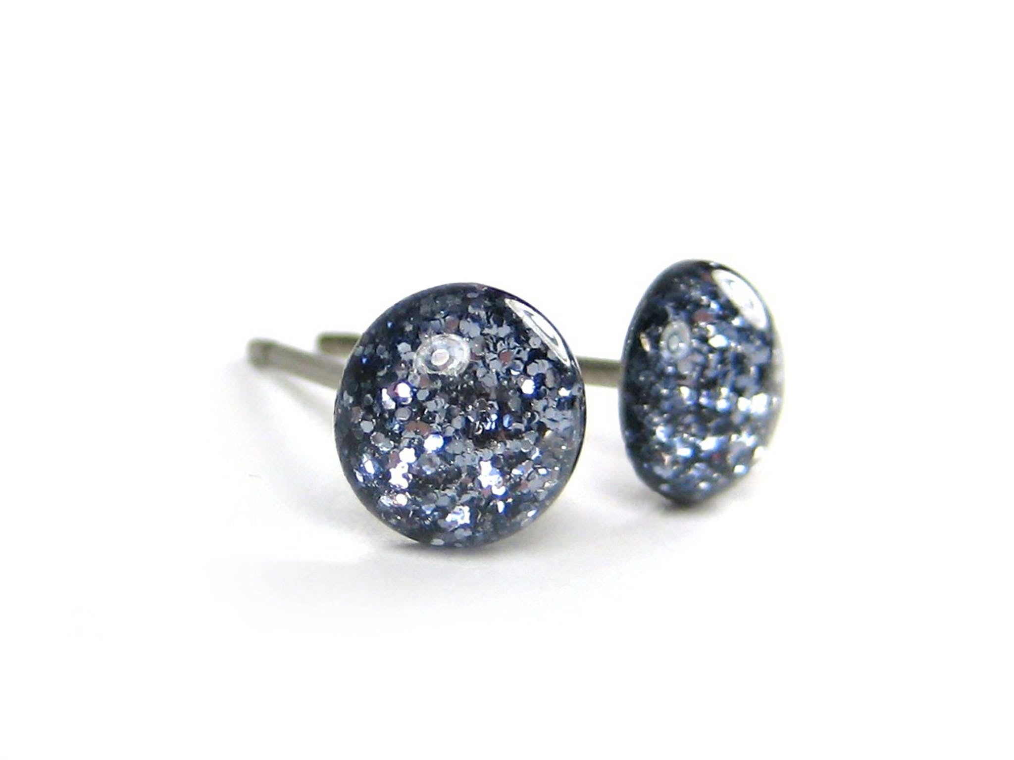 gunmetal blue glitter stud earrings