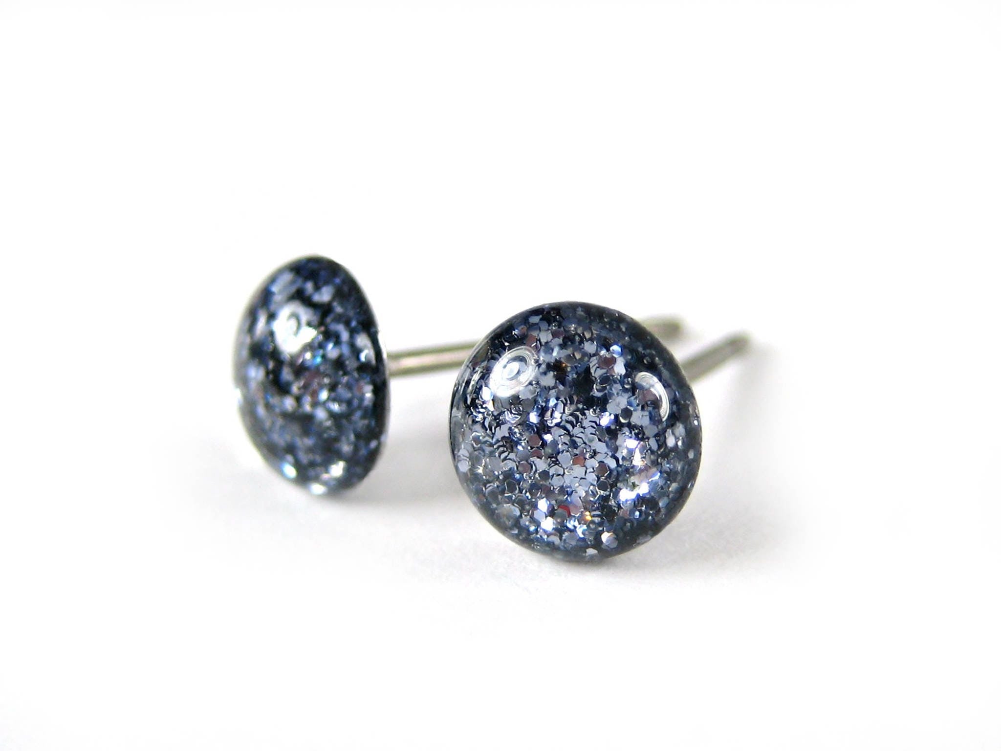 gunmetal blue glitter stud earrings