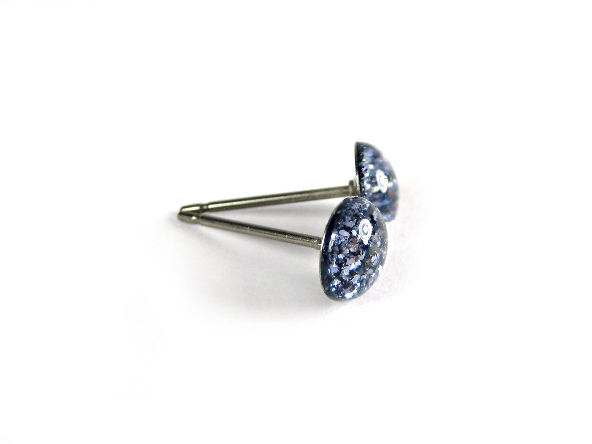 gunmetal blue glitter stud earrings