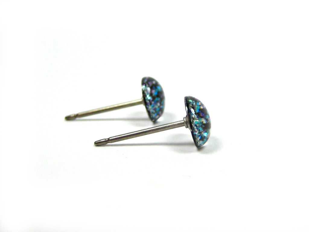 Black Abyss Glitter Titanium Stud Earrings