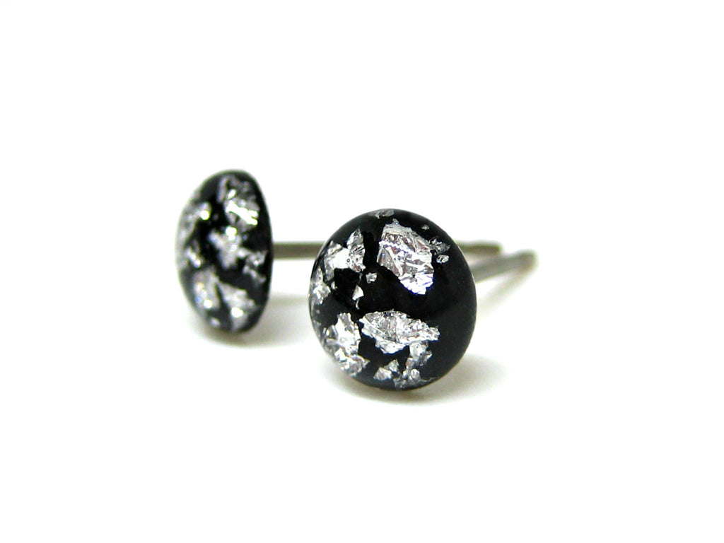 Black Silver Flake Titanium Stud Earrings