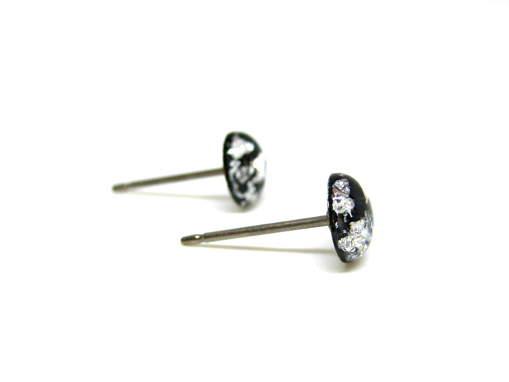 Black Silver Flake Titanium Stud Earrings