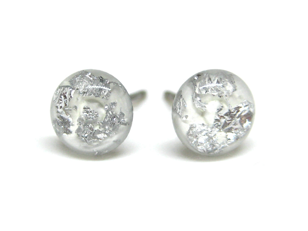 White Silver Flake Titanium Stud Earrings