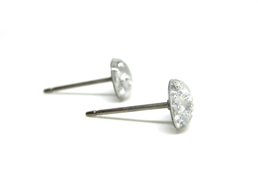 White Silver Flake Titanium Stud Earrings