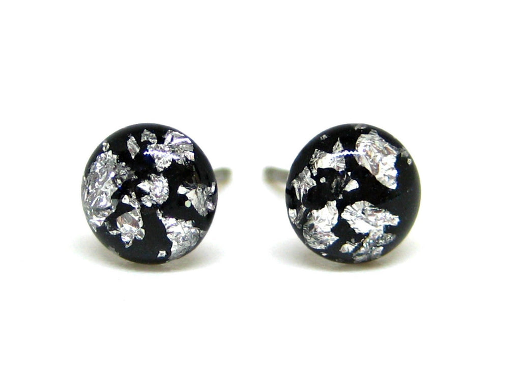 Black Silver Flake Titanium Stud Earrings