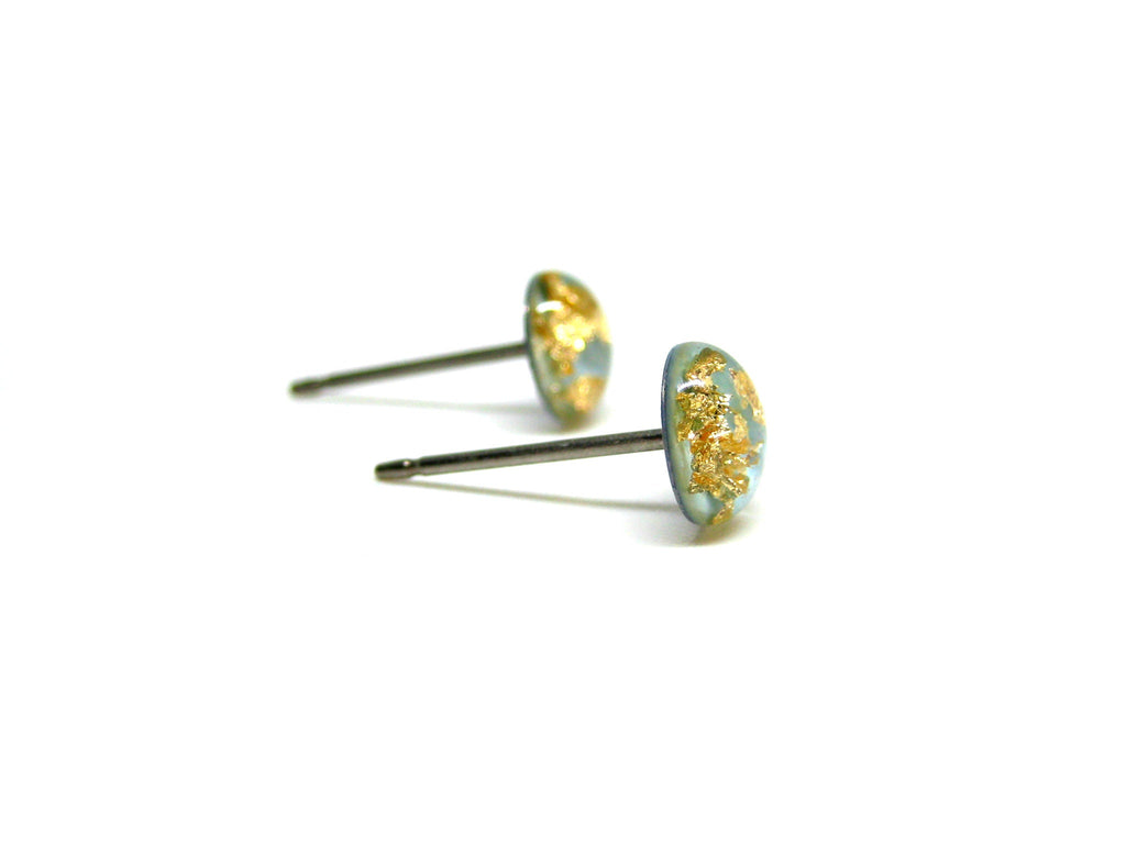 Baby Blue Gold Flake Titanium Stud Earrings