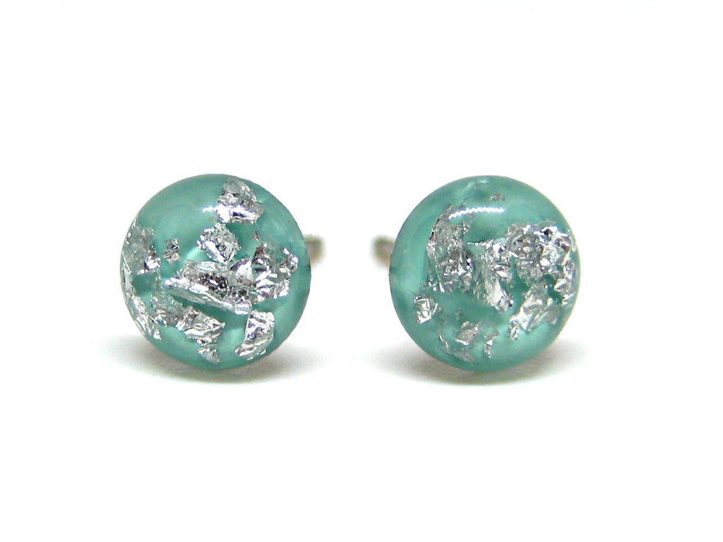 Minty Green Silver Flake Titanium Stud Earrings