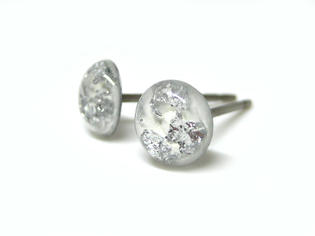 White Silver Flake Titanium Stud Earrings