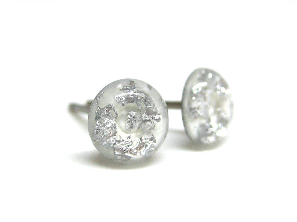 White Silver Flake Titanium Stud Earrings