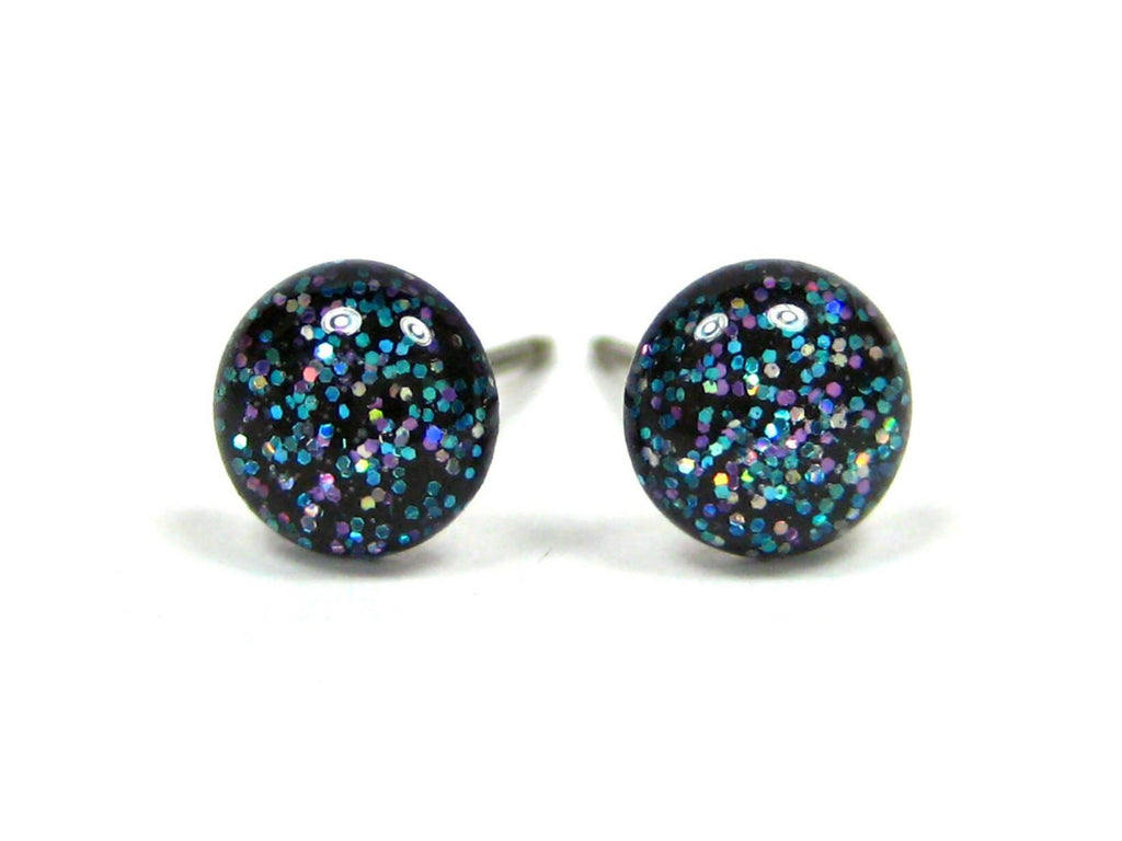 Black Abyss Glitter Titanium Stud Earrings