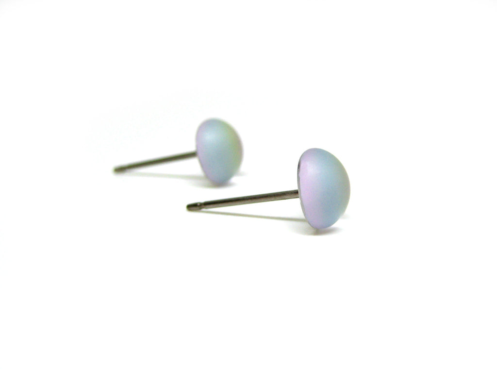 Light Pink Matte Glass Titanium Stud Earrings - 7mm