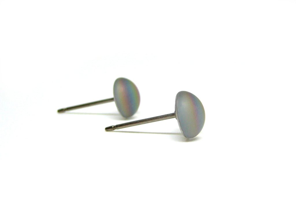 Green Matte Glass Titanium Stud Earrings - 7mm