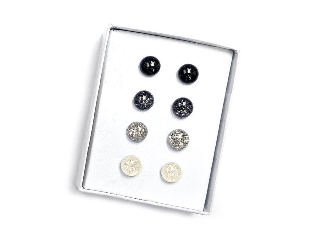 Monochrome Glitter Titanium Stud Earring Set