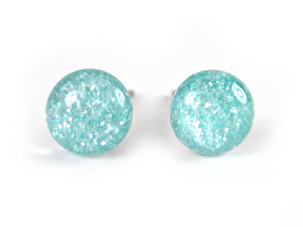 Aqua Tulip Teal Glitter Titanium Stud Earrings