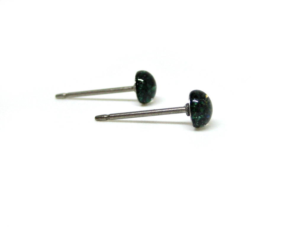 Archer Green Glitter Titanium Stud Earrings