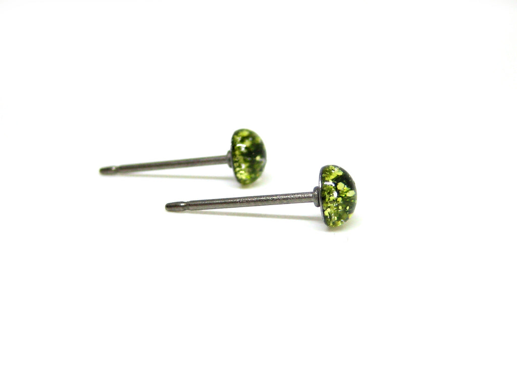 Beach Glass Green Glitter Titanium Stud Earrings