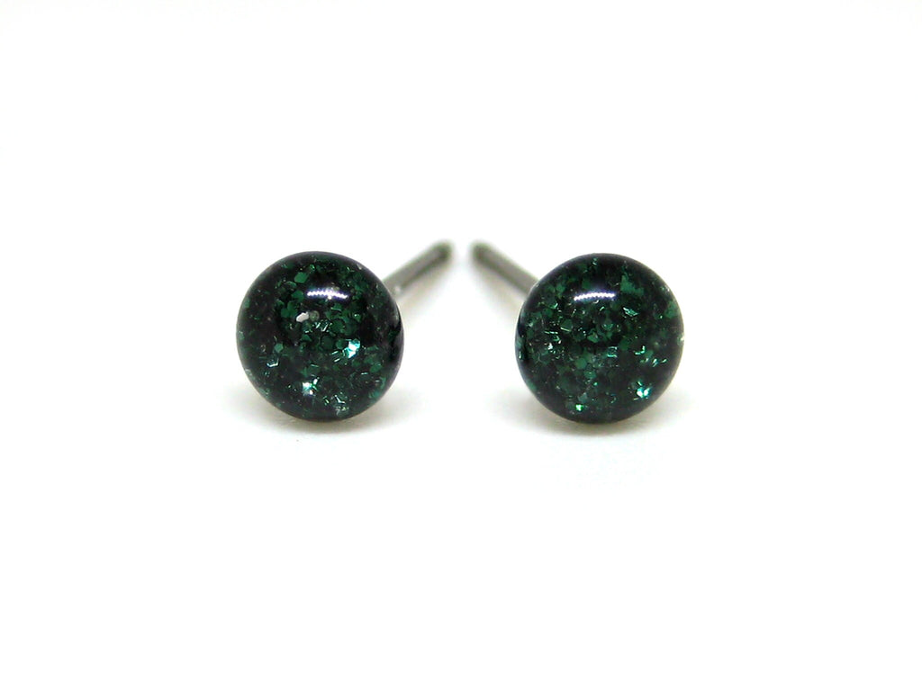 Archer Green Glitter Titanium Stud Earrings