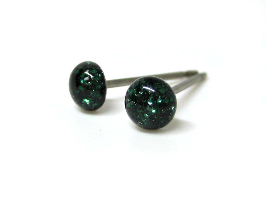 Archer Green Glitter Titanium Stud Earrings