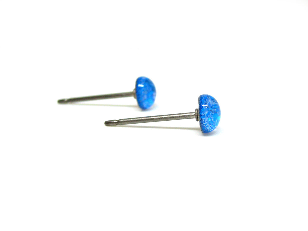 Belmont Blue Glitter Titanium Stud Earrings