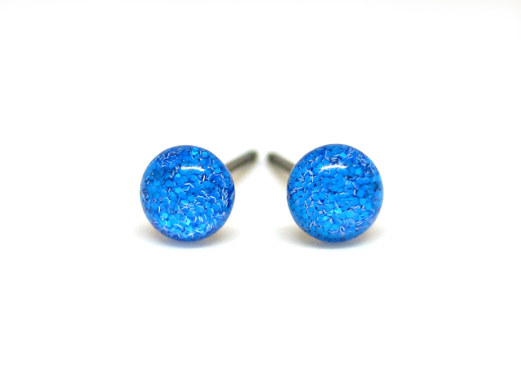 Belmont Blue Glitter Titanium Stud Earrings