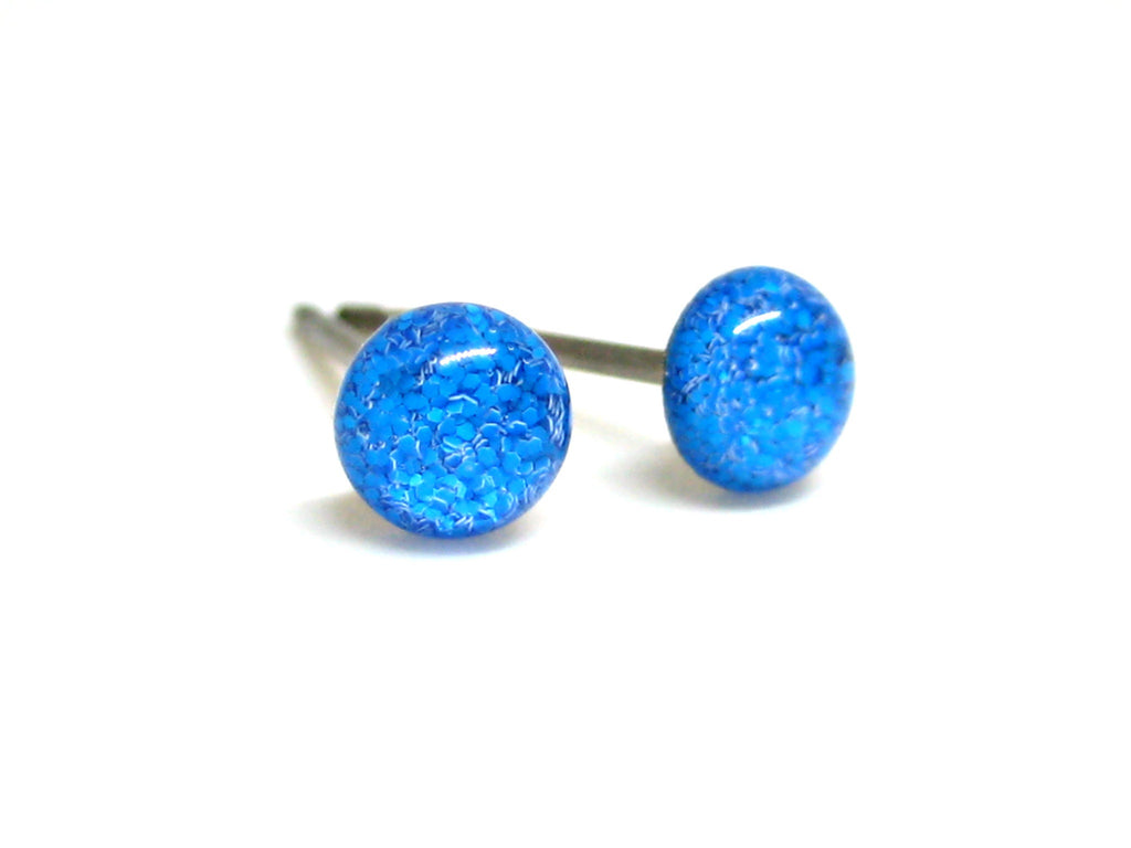 Belmont Blue Glitter Titanium Stud Earrings