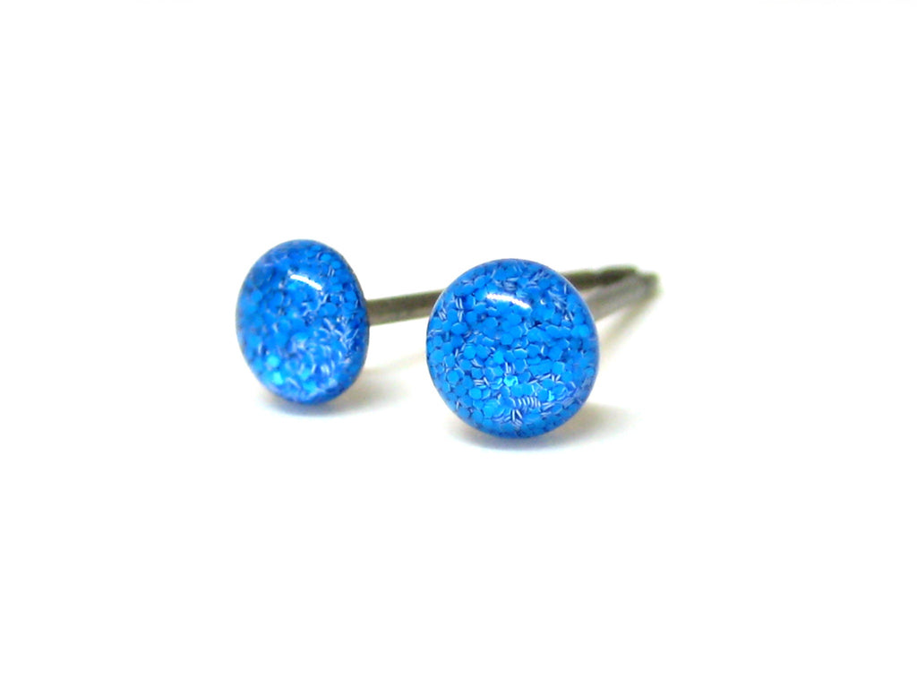 Belmont Blue Glitter Titanium Stud Earrings