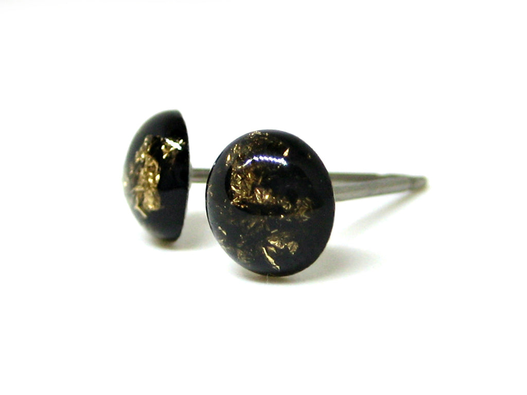 Black Currant Gold Flake Titanium Stud Earrings