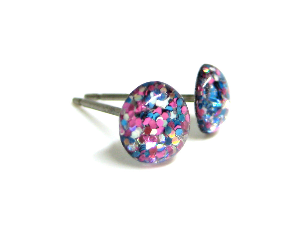 Cotton Candy Glitter Titanium Stud Earrings